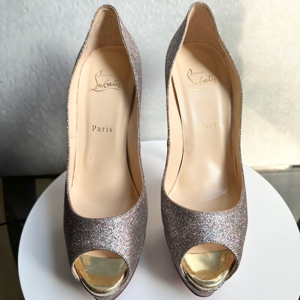 🌺 CHRISTIAN LOUBOUTIN🌺 Lady Peep 150 Glitter Pumps Size: 40 - Picture 7 of 15